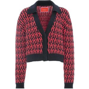 La DoubleJ, Truien, Dames, Blauw, XS, Katoen, Bicolor Retro Cardigan