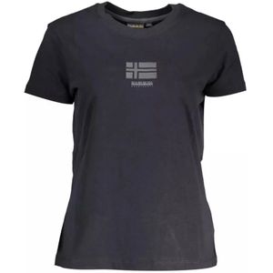 Napapijri, Katoenen Tops T-Shirt met Print Zwart, Dames, Maat:M