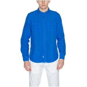 Blauer, Overhemden, Heren, Blauw, XL, Linnen, Linnen Overhemd Lange Mouw Lente/Zomer Collectie