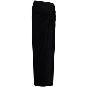 Monot, Zwarte asymmetrische rok met hoge split Zwart, Dames, Maat:M