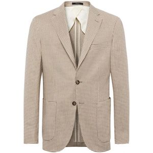 Boggi Milano, Houndstooth Jas In Stretch Linnen en Tencel Beige, Heren, Maat:XL