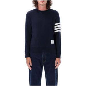 Thom Browne, Sweatshirts & Hoodies, Heren, Blauw, M, Katoen, Navy Klassieke Crewneck Gebreide Kleding voor Heren