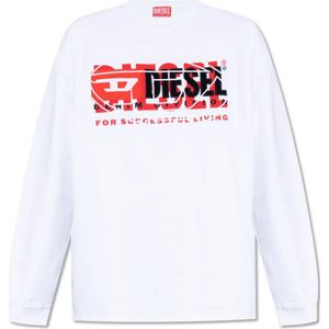 Diesel, Sweatshirts & Hoodies, Heren, Wit, S, Katoen, S-Baxt-N1 sweatshirt met logo