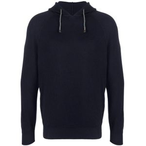 Brunello Cucinelli, Sweatshirts & Hoodies, Heren, Blauw, XL, Katoen, Blauwe Katoenen Geribbelde Hoodie Sweater