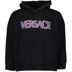 Versace, Sweatshirts & Hoodies, Dames, Zwart, 3Xs, Katoen, Vintage Logo Hoodie