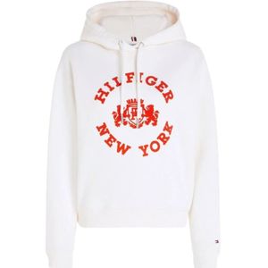 Tommy Hilfiger, Sweatshirts & Hoodies, Dames, Wit, M, Katoen, Vintage Amerikaanse Hoodie