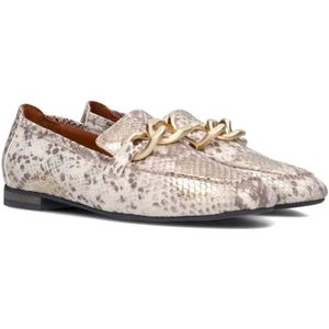 Notre-v, Schoenen, Dames, Beige, 37 1/2 EU, Leer, Beige Leren Loafers met Slangenprint