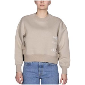 Calvin Klein, Sweatshirts & Hoodies, Dames, Beige, S, Urban Logo Sweatshirt voor vrouwen
