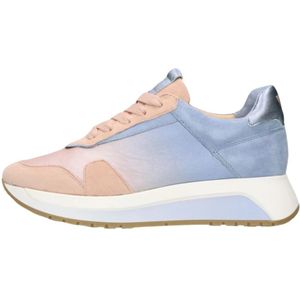 Softwaves, Schoenen, Dames, Veelkleurig, 39 EU, Leer, Blauw Roze Leren Sneakers Stijlvol