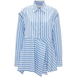 JW Anderson, Blouses & Shirts, Dames, Blauw, XS, Katoen, Gedrapeerde Gestreepte Katoenen Overhemd