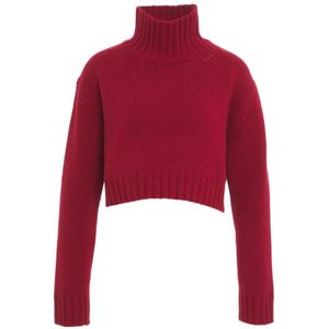 Roberto Collina, Truien, Dames, Rood, S, Wol, Turtleneck Cropped Sweater