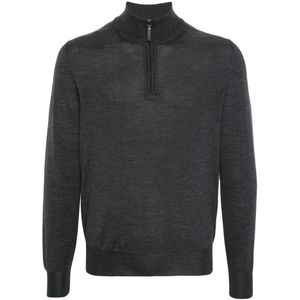 Canali, Truien, Heren, Grijs, 3Xl, Wol, Merino Wol Half-Zip Gebreide Kleding