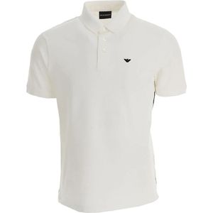 Emporio Armani, Tops, Heren, Wit, XL, Katoen, Witte Katoenen Jersey Polo met Korte Mouwen en Micro Eagle Borduursel