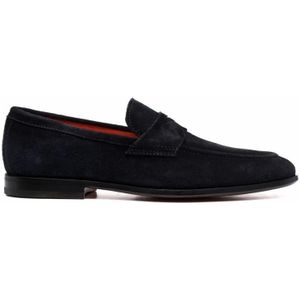 Santoni, Schoenen, Heren, Blauw, 44 EU, Blauwe Leren Loafers voor Mannen