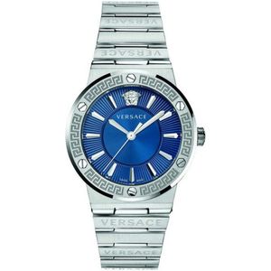 Versace, Accessoires, Heren, Grijs, ONE Size, Blauw Stalen Quartz Horloge