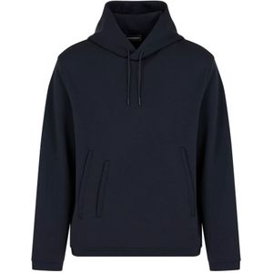 Emporio Armani, Sweatshirts & Hoodies, Heren, Blauw, M, Katoen, Blauwe Sweater met Trekkoord Capuchon