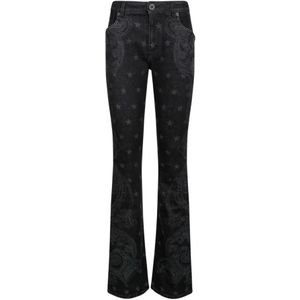 Balmain, Jeans, Dames, Zwart, 3Xs, Denim, Zwarte Ster en Paisley Print Denim Jeans