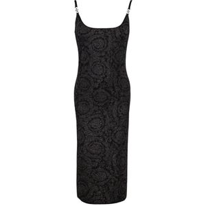 Versace, Kleedjes, Dames, Zwart, XS, Barocco lurex jurk met Medusa details