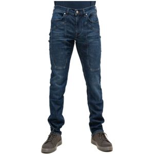 Jeckerson, Jeans, Heren, Blauw, W35, Denim, Slim Fit Jeans met Iconische Patches