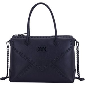 La Carrie, Zwarte Leren Shopper Tas met Studs Zwart, Dames, Maat:ONE Size