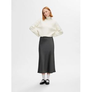 Selected Femme, Rokken, Dames, Grijs, XS, Satijn, Satijnen Midi Rok - Vulkanische As