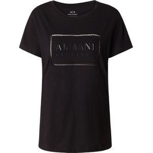Armani Exchange, Zwarte Slim Fit Katoenen T-shirt Zwart, Dames, Maat:S