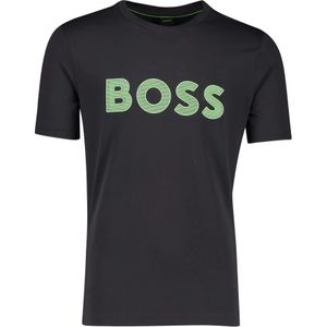 Hugo Boss, Tops, Heren, Zwart, L, Katoen, Zwart T-shirt met ronde hals