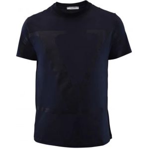 Valentino Garavani, Tops, Heren, Blauw, S, Katoen, Blauw V Logo T-Shirt