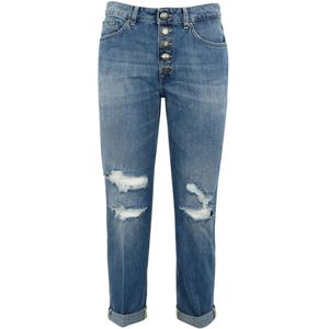 Dondup, Zwarte denim jeans met juweelknopen Blauw, Dames, Maat:W25