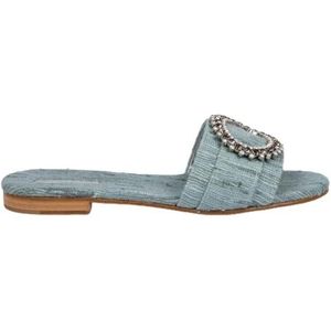 Emanuela Caruso, Beatrice Raffia Sandalen met Swarovski Blauw, Dames, Maat:36 EU