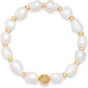 Nialaya, Women`s Wristband with Baroque Pearls and Gold Veelkleurig, Dames, Maat:S