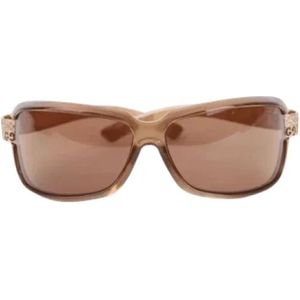 Gucci Vintage, Pre-owned, Dames, Bruin, ONE Size, Tweed, Pre-owned Plastic sunglasses