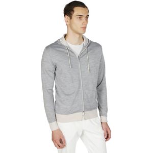 Eleventy, Sweatshirts & Hoodies, Heren, Grijs, L, Wol, Merino Zijde Hooded Full Zip Trui