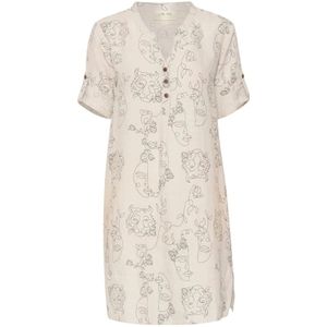 Cream, Kleedjes, Dames, Beige, L, Linnen, Face Print Caftan Korte Jurk