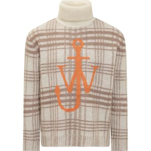 JW Anderson, Tartan Check Crewneck Coltrui Beige, Heren, Maat:L