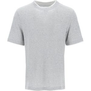 Brunello Cucinelli, Slim Fit Linnen Katoen T-shirt Grijs, Heren, Maat:XL