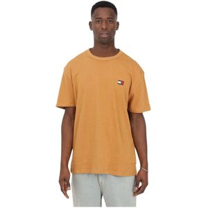 Tommy Jeans, Tops, Heren, Oranje, XL, Katoen, Heren Oranje Pastel Katoenen T-shirt met Geborduurd Logo
