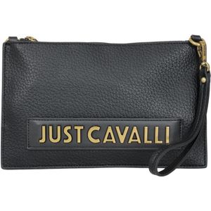 Just Cavalli, Tassen, Dames, Zwart, ONE Size, Polyester, Zwarte Korrelige Textuur Clutch Tas