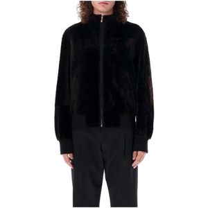 Salvatore Ferragamo, Jassen, Heren, Zwart, M, Leer, Shearling Omkeerbare Jas - Bruin Aw 23