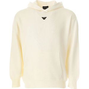 Emporio Armani, Witte Gebreide Kleding met Hoodie en Geborduurde Adelaar Wit, Heren, Maat:S