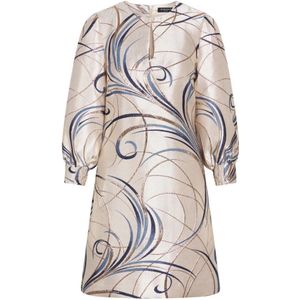 Bruuns Bazaar, Kleedjes, Dames, Veelkleurig, XL, Polyester, Elegante Beige Blauwe Jurk met Pofmouwen