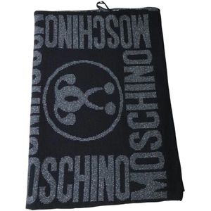 Moschino, Logo Sjaal met Lurex Dubbelzijdig Zwart, Dames, Maat:ONE Size