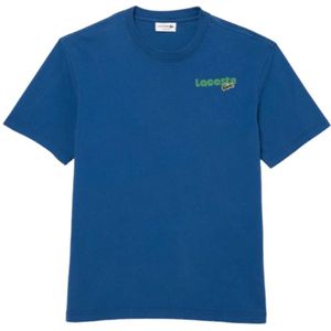 Lacoste, Tops, Heren, Blauw, XS, Katoen, Blauwe Gewassen Gradiënt T-shirt voor Mannen