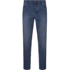 Kiton, Jeans, Heren, Blauw, W33, Denim, Blauwe Tapered Denim Jeans