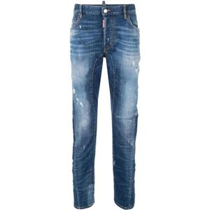 Dsquared2, Jeans, Heren, Blauw, W32, Katoen, Blauwe Slim Fit Ripped Jeans