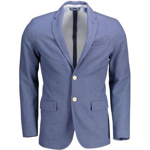 Gant, Jassen, Heren, Blauw, M, Katoen, Blauwe Slim-Fit Jas met Elegante Details