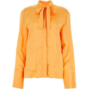Jil Sander, Blouses & Shirts, Dames, Oranje, S, Satijn, Oranje satijnen overhemd