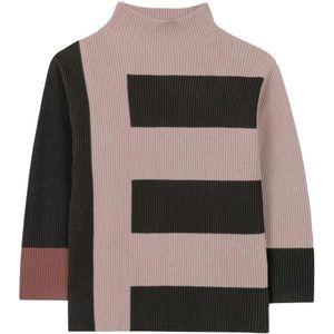 Luisa Cerano, Gestreepte Intarsia Lange Coltrui Roze, Dames, Maat:S