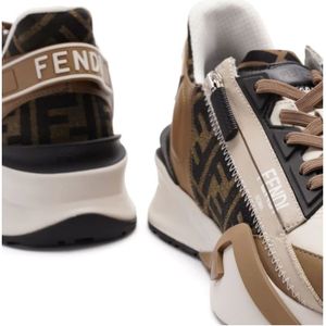 Fendi, Schoenen, Heren, Bruin, 42 EU, Leer, Bruine Sneakers met FF Details