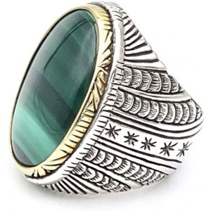 Jalan Jalan, Accessoires, unisex, Veelkleurig, 60 MM, 925 Sterling Zilveren Ring met Ovale Malachiet